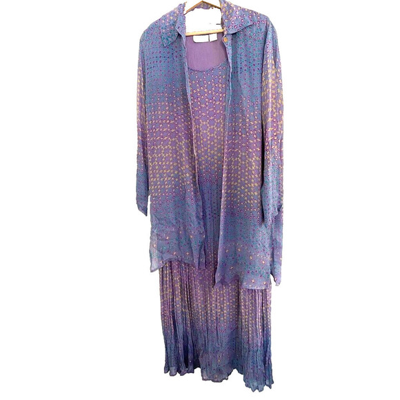 Lola P. Vintage Lavender Tiered Floral 2 piece Maxi Dress & top - size Medium - Picture 1 of 7